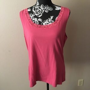 🎁2/$12 XL VAN HEUSEN SALMON PINK LACE NECK SLEEVELESS COTTON SPANDEX TOP